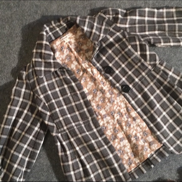 Forever light-weight blazer coat tan, gray, white plaid S - Picture 4 of 6